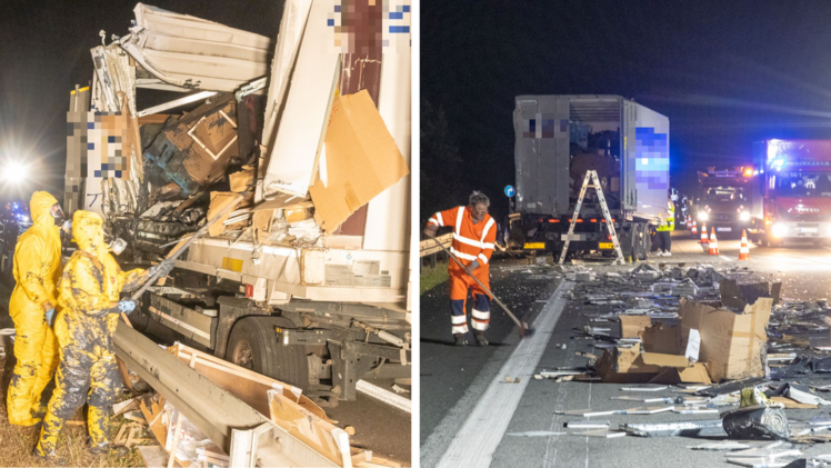 A70 bei Knetzgau: Verlorener Anh&auml;nger l&ouml;st Tr&uuml;mmerfeld aus