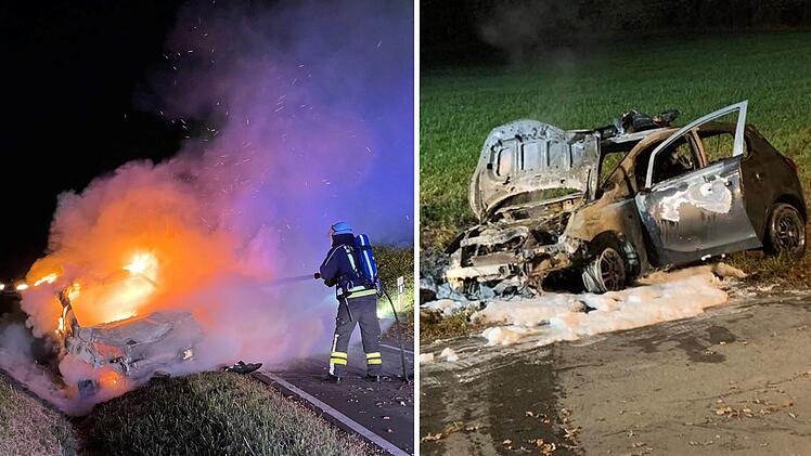 Landkreis Lichtenfels: Ein Schwerverletzter (20) nach Autounfall - Wagen prallt gegen Baum und fängt Feuer