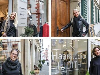 Steffi Cestone, Tanja Stadlmeyer, Judith Bräunig und Marie Ebert (von oben links im Uhrzeigersinn) fühlen sich in der Herrngasse wohl.Fotos: Barbara Herbst