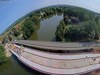 Neubau der Buger Br&uuml;cke in Bamberg schreitet voran - Webcam wird in wenigen Tagen abgebaut