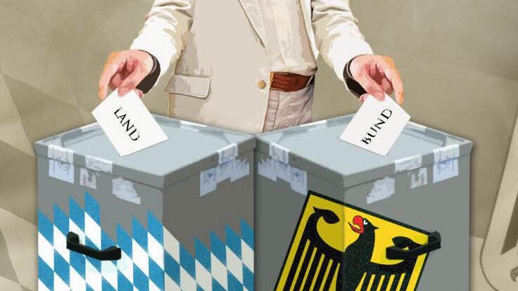 Gemeinsam oder einsam - die Politik streitet darüber, ob Bayern und der Bund gemeinsam oder getrennt die Bürger zur Urne bitten soll. Illustration: Michael Beetz