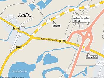Auch im Bereich Zettlitz wird die B 173 zur Gemeindestraße zurückgestuft, was im Gemeinderat auf Missfallen stieß.
