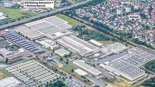 Das Luftbild macht die Gr&ouml;&szlig;e des Michelin-Gel&auml;ndes in Hallstadt deutlich. Foto: Ronald Rinklef/Archiv