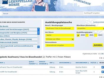 Online-Plattform "IHK-Lehrstellen-Matching" Screenshot: Ulrike Nauer