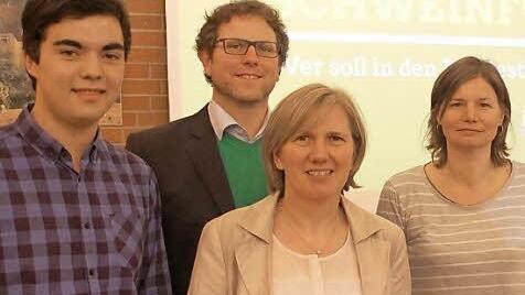 Unterfr&auml;nkische Gr&uuml;ne kandidieren um Listenpl&auml;tze f&uuml;r den Bundestag: Niklas Wagener, Martin Heilig, Barbara Pfeuffer und Manuela Rottmann (von links) Foto: Hannes Helferich