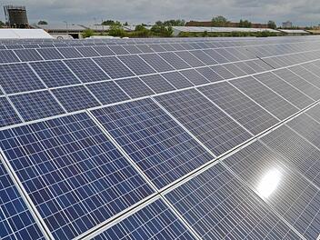 Eine großflächige Photovoltaikanlage wie abgebildet, finde keine Zustimmung in der Frensdorfer Bevölkerung, hieß es im Gemeinderat. Symbolfoto:  Hendrik Schmidt, dpa