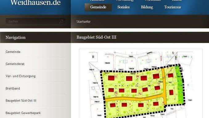 Die Gemeinde Weidhausen plant eine Online-Datenbank für Grundstücksverkäufe. Bislang beschränkt sich das Informationsangebot auf solche Skizzen von Baugebieten. Foto: Screenshot