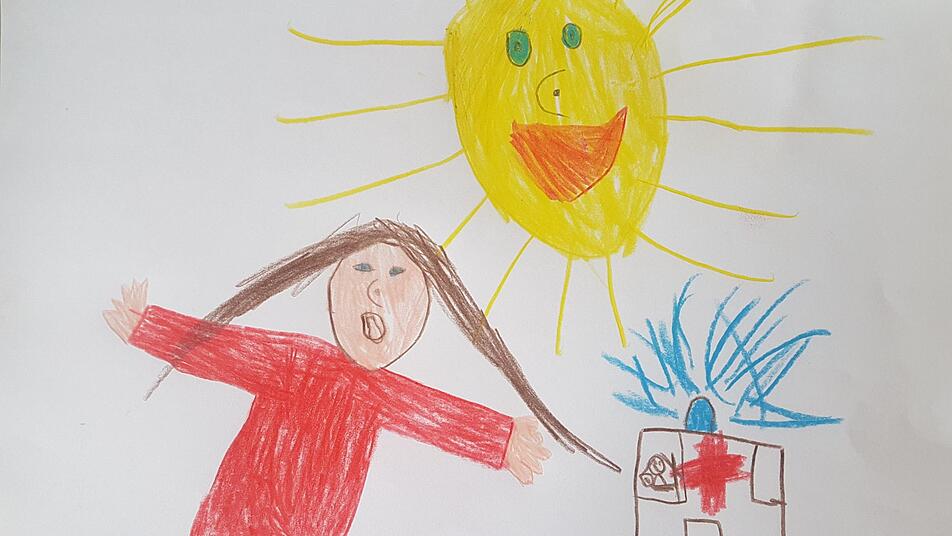 Menschen in Sorge - trotz Sonnenschein: Ein Bild  das ein Kind im Kindergartenalter für den Fränkischen  Tag  zum Thema Coronavirus gemalt hat. Foto: Christian Bauriedel Menschen in Sorge - trotz Sonnenschein: Ein Bild  das ein Kind im Kindergartenalter für den Fränkischen  Tag  zum Thema Coronavirus gemalt hat. Foto: Christian Bauriedel