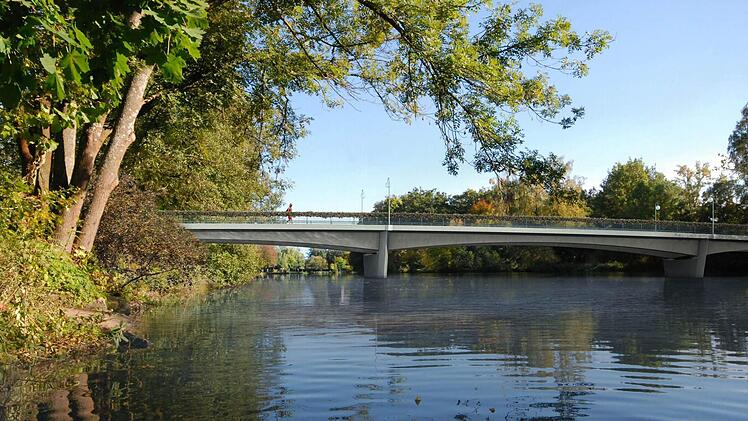 Noch ist sie nicht mehr als eine Fotomontage: Die neue Buger Brücke Brücke soll 13 Meter breit und damit doppelt so groß wie die bestehende werden. Doch der Stadt fehlt seit Jahren das Geld. Fotomontage: Baureferat