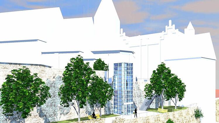 Dieser Entwurf zeigt, wie der geplante Aufzug hoch in die Obere Stadt aussehen sollte. Foto: Archiv