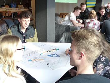 Die Jugendlichen trugen bei dem Workshop ihre thematischen Schwerpunkte zusammen und diskutierten darüber, was sinnvoll für die Stadtentwicklung von Baiersdorf sein könnte. Foto: Pauline Lindner