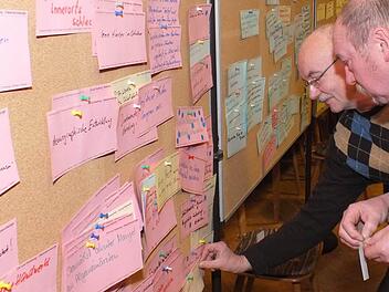 In Lauter haben die Burkardrother Stärken und Schwächen der Marktgemeinde zusammengetragen. Mögliche Projekte sollen in der Planungswerkstatt der Allianz "Kissinger Bogen" am 12. April in Nüdlingen weiterentwickelt werden. Fotos: Björn Hein