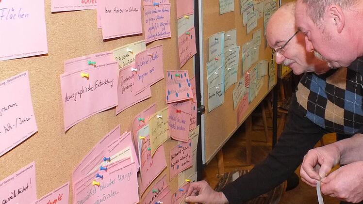 In Lauter haben die Burkardrother Stärken und Schwächen der Marktgemeinde zusammengetragen. Mögliche Projekte sollen in der Planungswerkstatt der Allianz "Kissinger Bogen" am 12. April in Nüdlingen weiterentwickelt werden. Fotos: Björn Hein