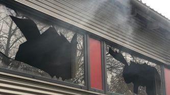Durch die Hitze waren Fensterscheiben beim Brand  in einem Gewerbebetrieb geplatzt.