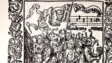 Titelblatt des Buches "Narrenschiff" von Sebastian Brant, Basel 1494. Warum sprechen wir eigentlich oft vom "Narrenschiff"?   In einer von Umbrüchen gezeichneten Welt - denken wir an die Reformation und an zahlreiche Entdeckungen -  hatte Sebastian Brant, Professor an der Universität Basel, im 15. Jahrhundert sein kritisches Buch "Das Narrenschiff" entworfen. Dem Sinnbild einer zügellosen Gesellschaft auf einem "Narrenschiff" gesellte sich ein "Schiff des Heiles" hinzu: mit dem Kruzifix am Ma...