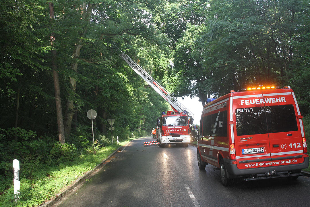 Gewitter über Mittelfranken haben Bäume umstürzen lassen. Im Landkreis Roth war eine Bahnstrecke zeitweise lahmgelegt.