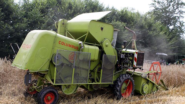 Der Claas "Schmalspur" Mähdrescher hat Einzug gehalten und bereits auf den Feld die Ernte vom Stroh getrennt.  Foto: Michael Wunder