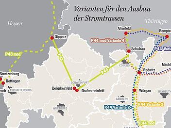 Bei drei der sechs möglichen Trassenverläufe wäre im Kreis Kronach ein Abschnitt zwischen Tschirn und Redwitz betroffen. Grafik: Franziska Schäfer