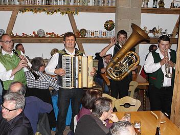 Wirtshausmusik ohne Verstärker und Strom gab es von "FrankenArt" in der Tenne beim Kaiserhöfer.  Foto: Michael Wunder