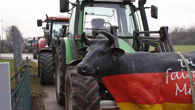 Faire Milchpreise fordern die Landwirte, die sich am Samstag in Oberleichtersbach bei Bad Brückenau zu einer Kundgebung trafen. Von dort aus setzten die nordbayerischen Bauern ihren Weg nach Brüssel zum EU-Parlament fort.  Foto: Ruppert
