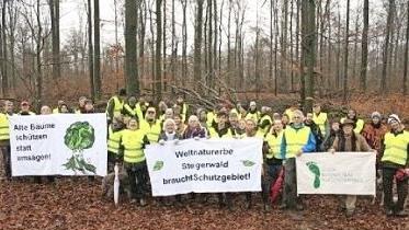 Mitglieder des Vereins Nationalpark Steigerwald protestierten bei Fabrikschleichach für einen besseren Waldschutz. Foto: privat