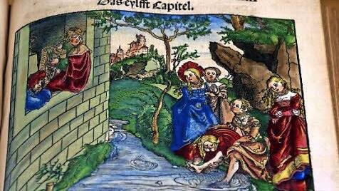Illustration zum Buch David in einer Ausgabe des Alten Testaments aus dem Jahr 1523. Foto: Simone Bastian