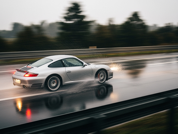 Aquaplaning: Porsche rast auf regennasser Fahrbahn gegen Betonwand