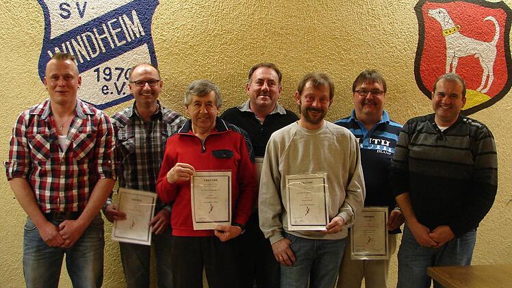 Neu gewählt ist der Vorstand des SV Windheim: Robby Kuhn, Stefan Brustmann, Edmund Knüttel, Gunter Schühler, Harald Mützel, Stefan Nikoleiski und Alexander Nikoleiski. Foto: SV Windheim