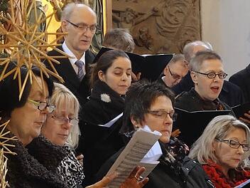 Gerhard Zeidler (Dritter von links) und seine Ehefrau Ulrike (als Solistin mittig-rechts im Bild) erhielten für ihr musikalisches Engagement seit 35 Jahre in der Kirchengemeinde St. Laurentius eine Urkunde von Bischof Friedhelm Hofmann.  Foto: Johanna Eckert