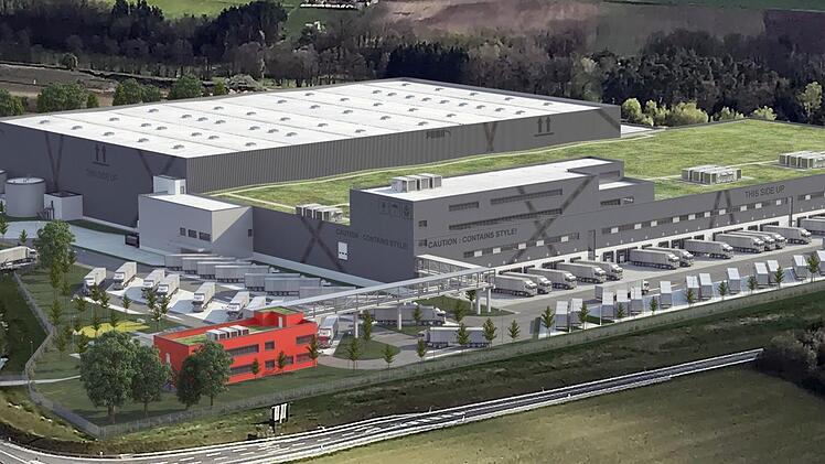Für das neue Logistikzentrum von Puma in Geiselwind (Animation im Bild) wird das alte Gebäude in Elsendorf aufgegeben.  Animation: Dietz AG / Phase 5 GmbH Planungsbüro und Visualisierung