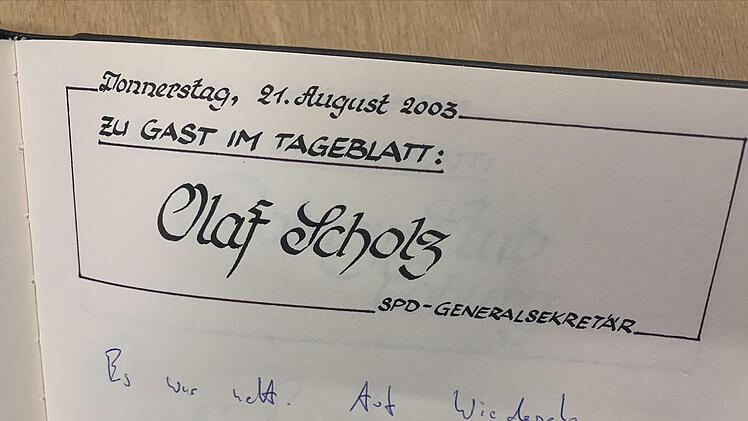 Eintrag von Olaf Scholz im Tageblatt-Gästebuch