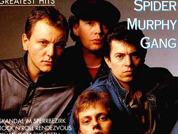 Ein Bild aus den Hochzeiten der Spider-Murphy-Gang: der junge Franz Trojan (links) mit den Bandmitgliedern Barny Murphy, Günter Sigl und Michael Busse (von oben im Uhrzeigersinn). Foto: Repro BR