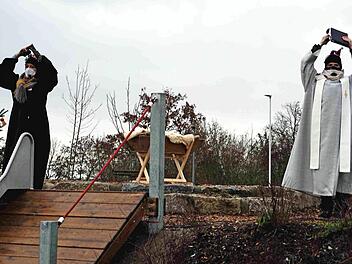 Die Krippe stand auf dem Spielhügel der Kita. Foto: Richard Sänger