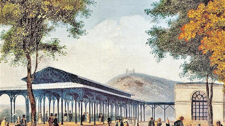 Die neue gusseiserne Brunnenhalle in Bad Kissingen, Ansicht von 1845 Repro: Sigismund von Dobschütz