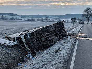 Lkw mit Blutwasser bei Ausweichman&ouml;ver im Kreis Miltenberg umgekippt