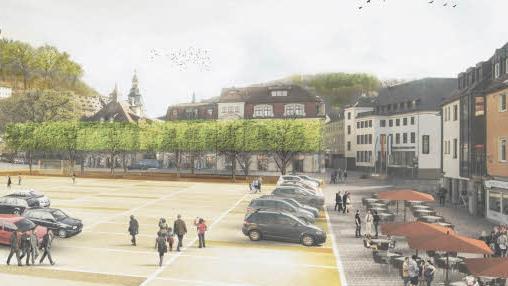 So soll der neue Zentralparkplatz -  er soll Platz des Bieres heißen -  einmal aussehen. Visualisierung: Stadt Kulmbach
