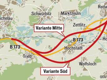 Zwei Varianten sind möglich. Gegen die Variante Süd soll nun geklagt werden. Grafik: Klaus Heim