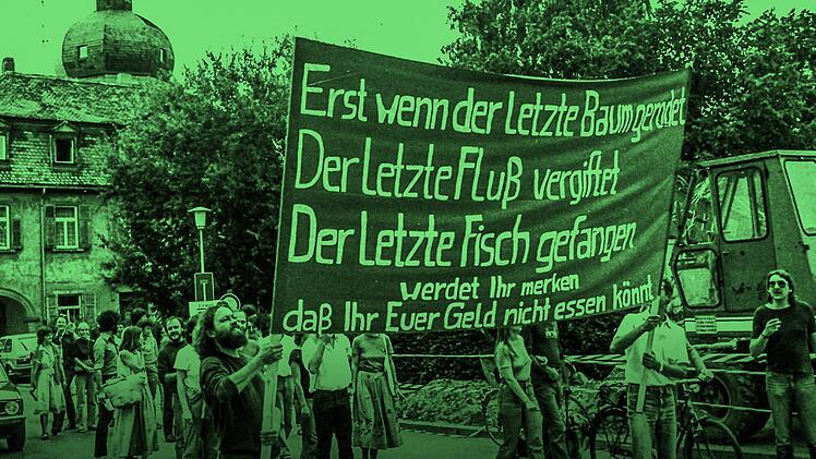 Eine Protestaktion der Grün-Alternativen Liste in den frühen 1980ern - vorne dran der erste OB-Kandidat Rudi Sopper (FT-Archiv)