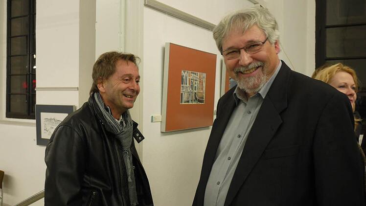 Harald Winter (l. ) im Gespräch mit Eduard Giessegi