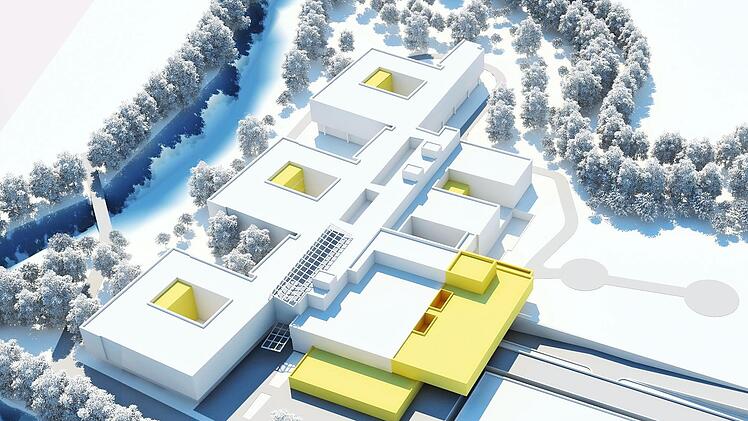 Die geplanten An- und Neubauten (gelb) am Klinikum Forchheim
