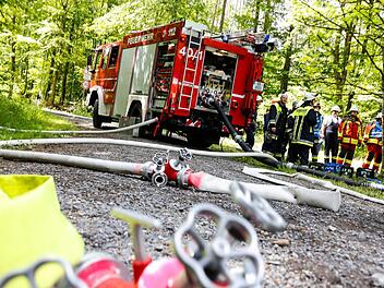 Der Ernstfall Waldbrand wurde am Samstag zwischen Dörfleins und Oberhaid geprobt.. Fotos: Matthias Hoch