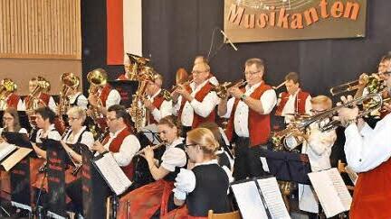 Mit stehenden Ovationen wurden die Augsfelder Musikanten unter der Leitung von Hubert Müller bei ihrem Blasmusikabend in der TV-Halle in Augsfeld noch vor Ende ihres beeindruckenden Konzerts gefeiert.  Foto: ul