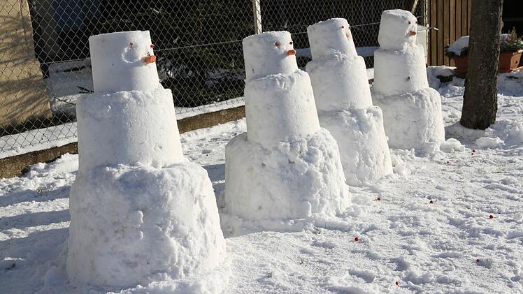 Die vier Schneemänner an der Hallerndorfer Ortsdurchfahrt Foto: Mathias Erlwein