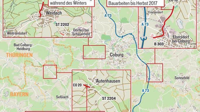 Die Straßenbauprojekte des Landkreises Coburg im Jahr 2017Grafik: Klaus Heim