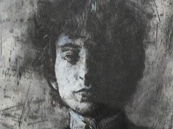 Bodo W. Klös' Grafiken sind in der Galerie in der Remise zu sehen: hier eine Variante aus dem Porträt-Zyklus zu Bob Dylan.  Fotos: Carolin Herrmann