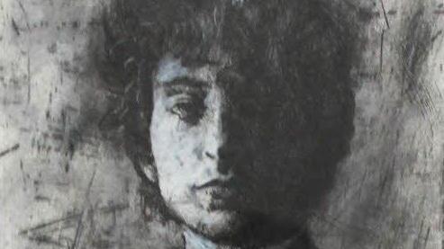 Bodo W. Klös' Grafiken sind in der Galerie in der Remise zu sehen: hier eine Variante aus dem Porträt-Zyklus zu Bob Dylan.  Fotos: Carolin Herrmann