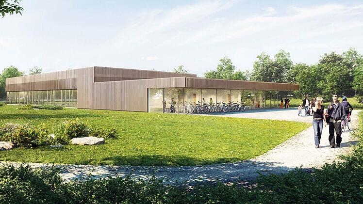 So präsentiert sich das neue Hallenbad aus Sicht der Planer von der Arztpraxis her. Animation: Kplan