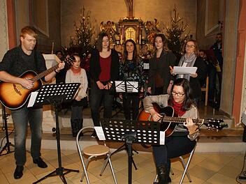 "Nur die", das sind sieben Hobby-Musiker aus Unterschleichach und Fatschenbrunn, die zum festen Bestandteil der "Schleichacher Weihnacht" geworden sind. Foto: sw