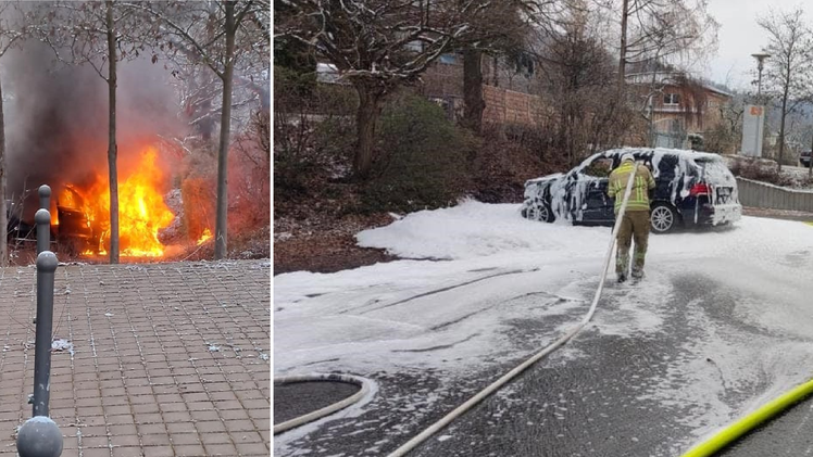 Hersbruck: Auto steht in Flammen - Feuerwehr rückt mit 20 Einsatzkräften an
