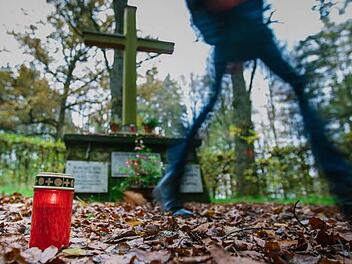 Das Sudetendeutsche Ehrenmal steht im Wald. Für alte Menschen, die teils auf Rollatoren angewiesen sind, ist es daher schwer zu erreichen. Die Egerländer Gmoi hofft nun, dass das Kreuz umgesetzt werden kann. Foto: Anna-Lena Lessmann